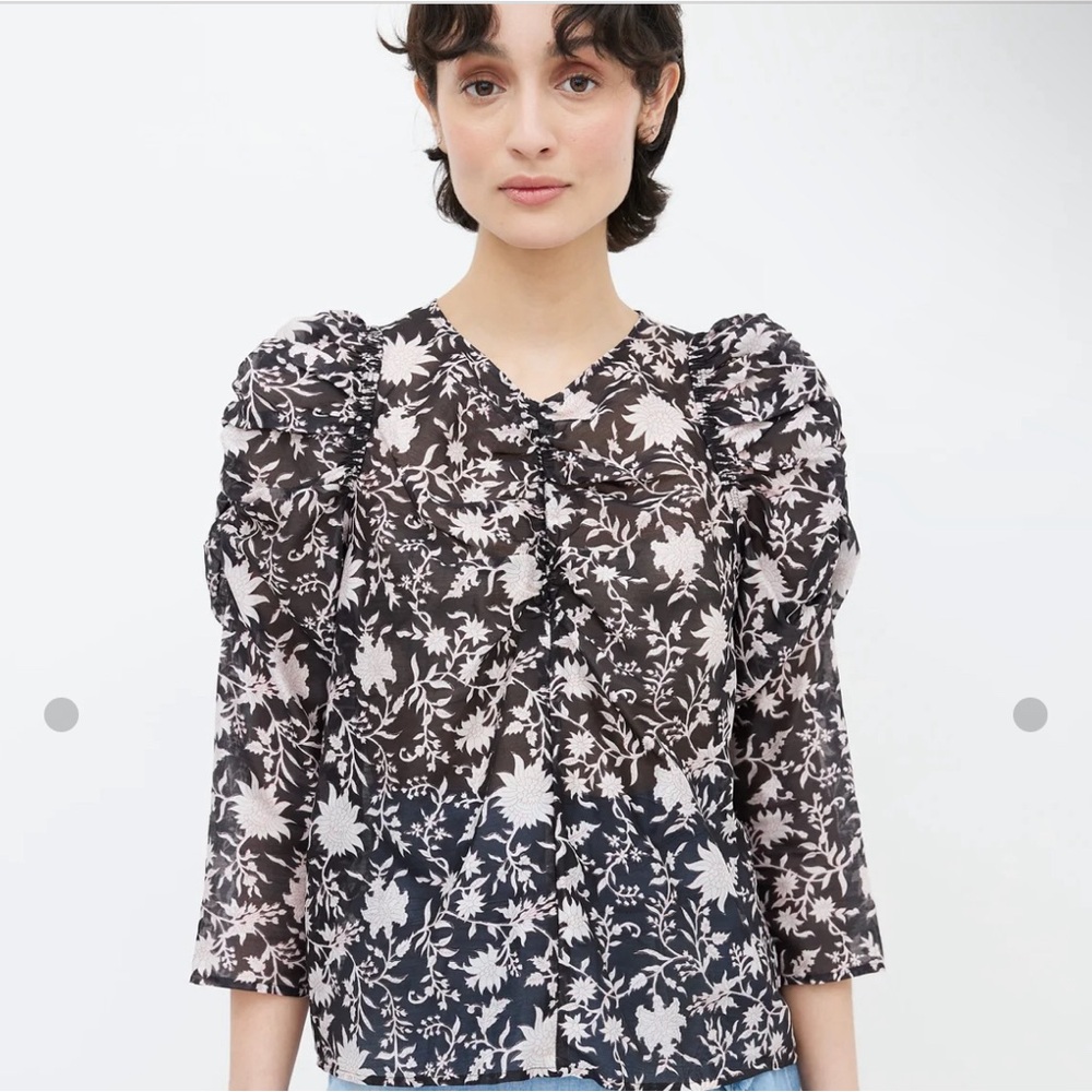 Ulla Johnson Black Blouse with Pink Flowers